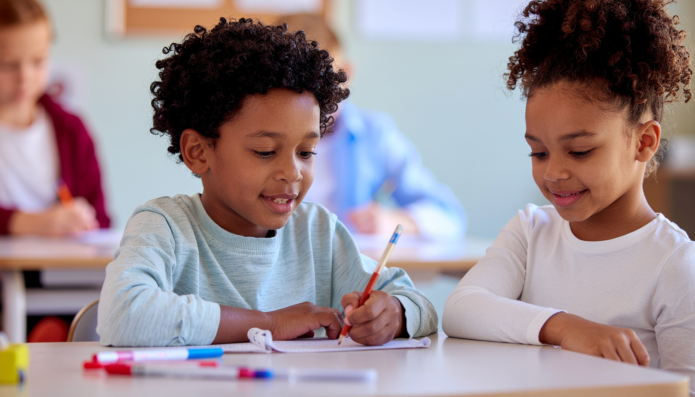 children doing school work